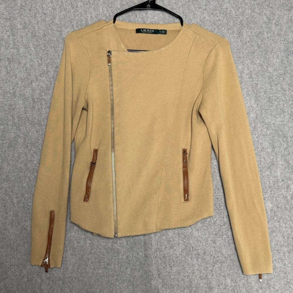 Lauren Ralph Lauren Sweater Women's Small Full Zip Knit Sweater Jacket Brown